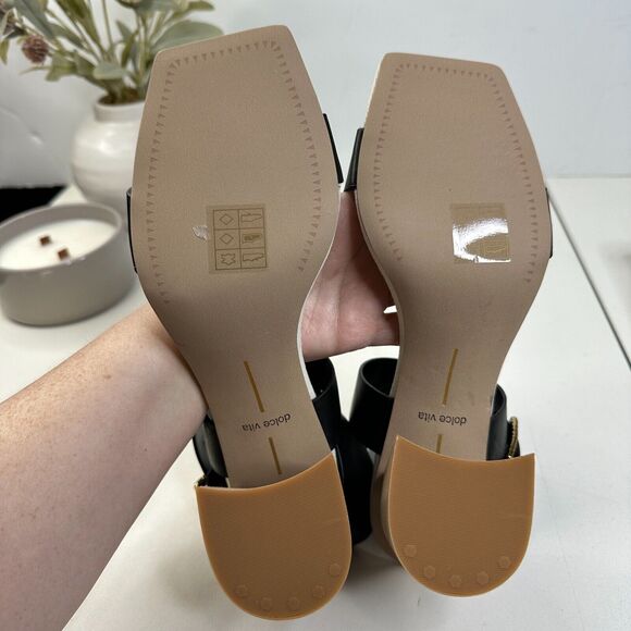 New Dolce Vita Paytin Leather Strappy Sandals Black Women 8 NWOB Block Heel FLAW - Picture 11 of 13